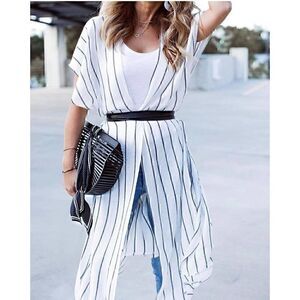 Anna-Kaci Stripe Short Sleeve Kimono Outerwear Womens One Size Fit Most S-Large